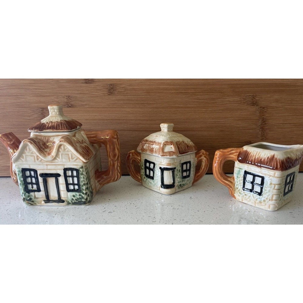 Teapot Creamer Sugar Set Cottage‎ Ware Kensington England Original 1960's